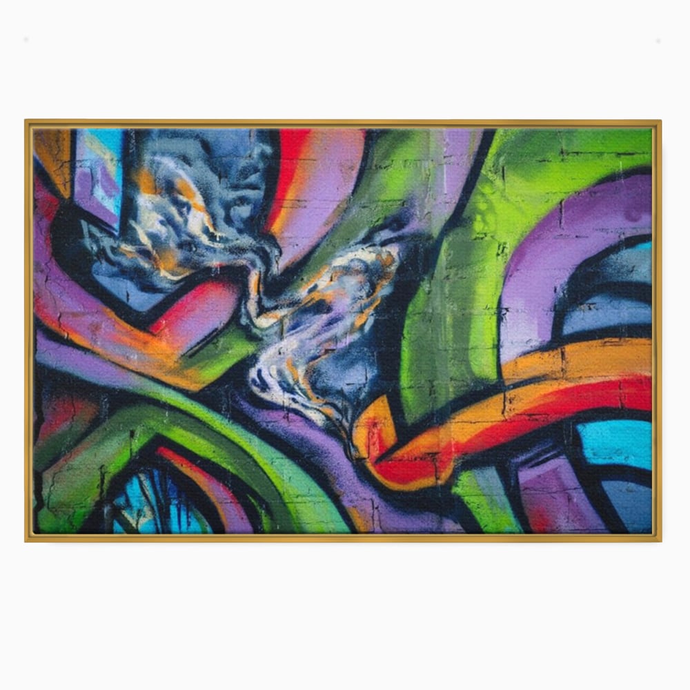 Tablou canvas cu tablou canvas cu graffiti abstract colorat, in rama de aluminiu auriu